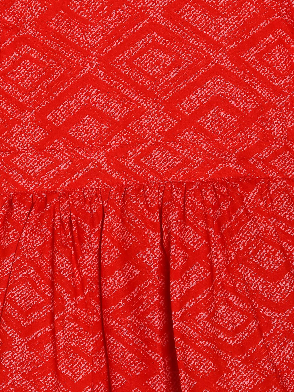 Manet Girls Cotton V Neck Frill Frock Printed - Red