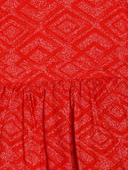 Manet Girls Cotton V Neck Frill Frock Printed - Red