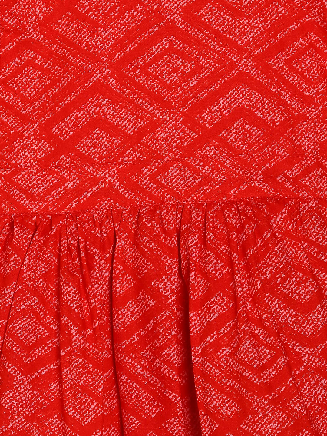 Manet Girls Cotton V Neck Frill Frock Printed - Red