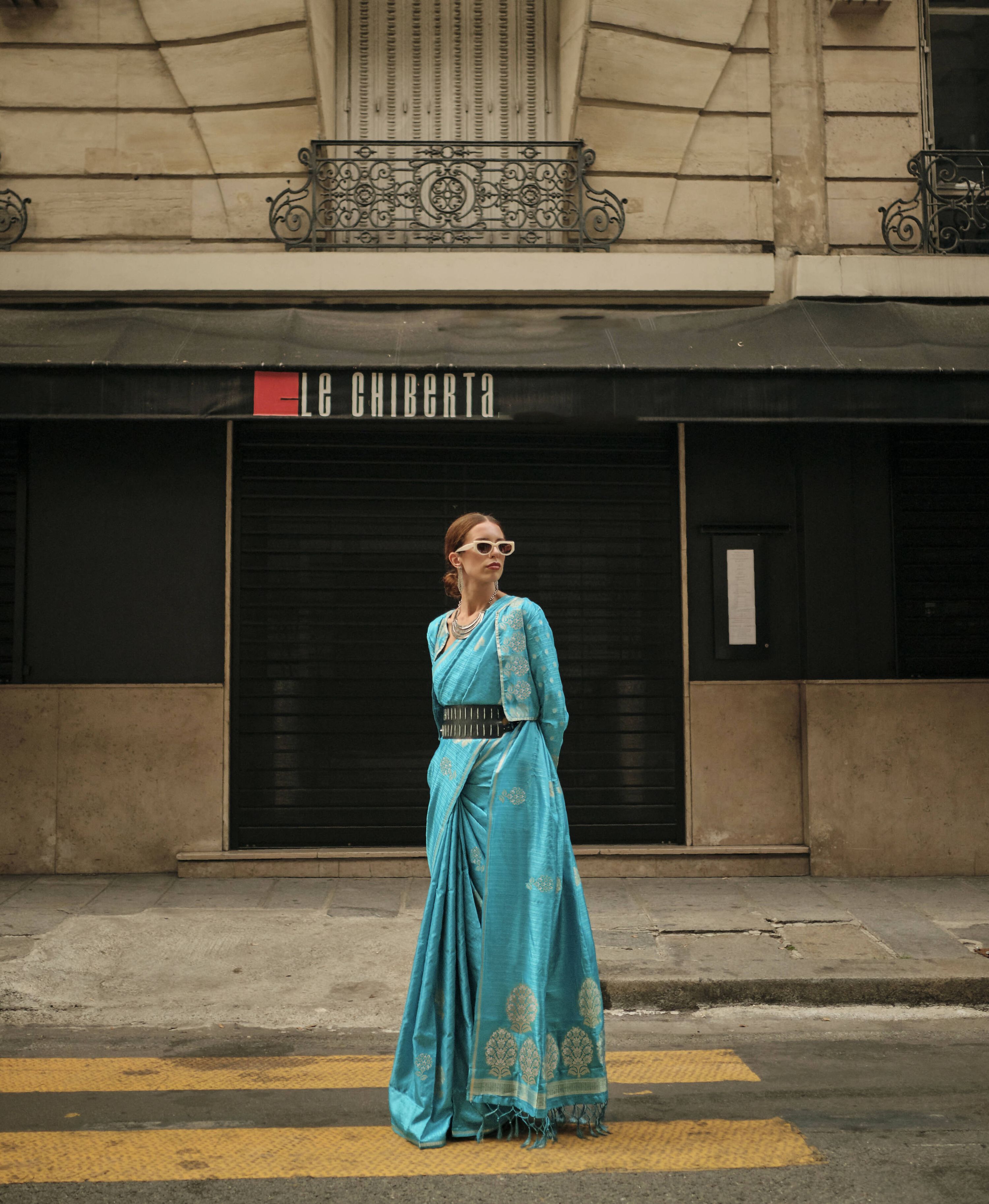 Firozi Blue Weavead Thread & Zari Work, Handloom Weaving Banarasi Satin Silk Saree - Rajtex Kronicle Silk