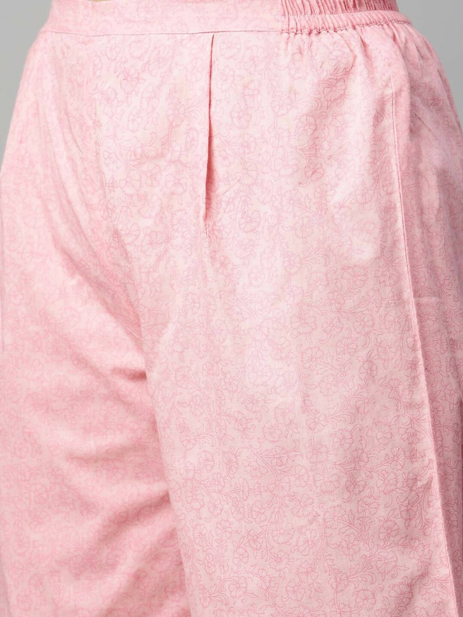 Ahalyaa Womens Pink Pure Cotton Printed Kurta Palazzo Set - Distacart