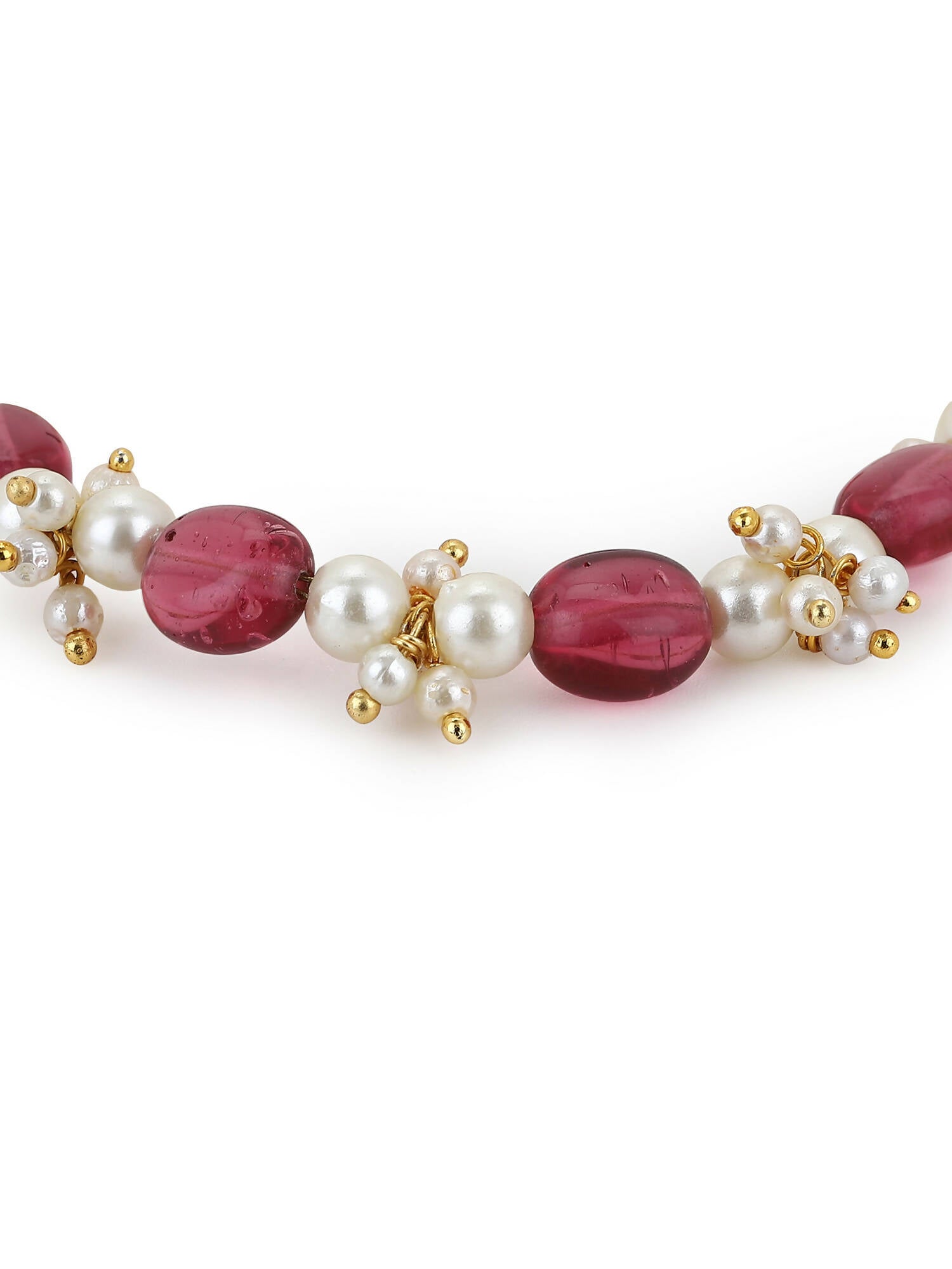 Women's Gold-Toned White Brass Kundan Gold-Plated Link Bracelet - Ruby Raang - Distacart