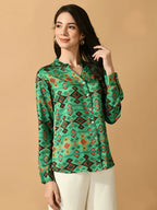Myshka Women's Multi Satin Printed Smart Shirt