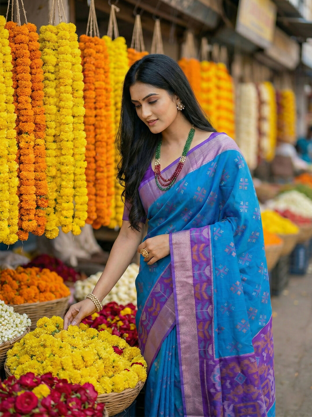 Shree Shyam Fashion Blue Pochampally Silk Saree - Distacart