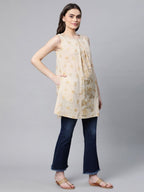 Ahalyaa Women Beige Pure Cotton Floral Printed Tunic - Distacart