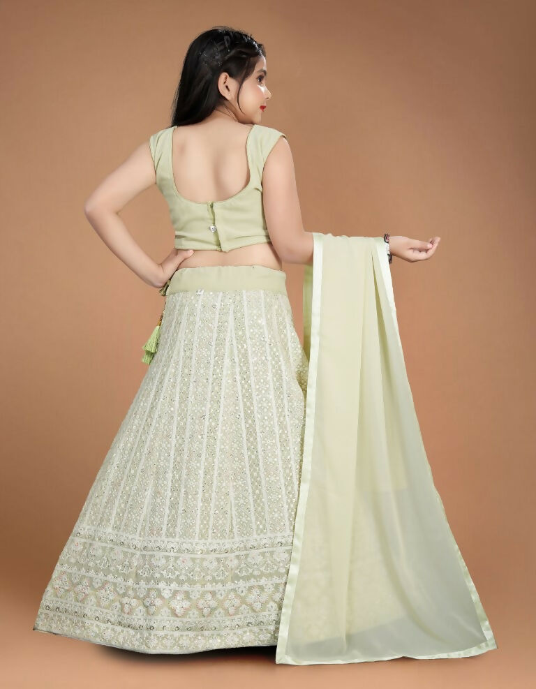 Wedding Designer Light Pista Heavy Fox Georgette Kidswear Lehenga - Aaradhna