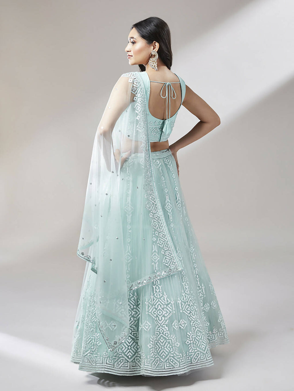 House of Panchhi Turquoise Blue Net Gotapatti Work Lehenga & Blouse, Dupatta