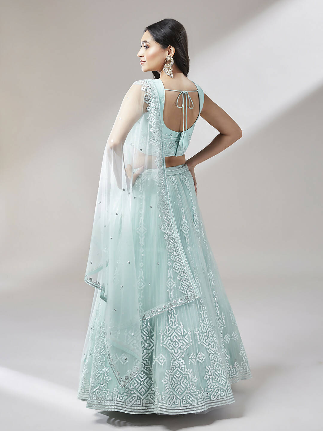 House of Panchhi Turquoise Blue Net Gotapatti Work Lehenga & Blouse, Dupatta