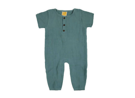 Sunshine Baby Cute Organic Muslin Cotton Babies Full Length Romper With Sleeve - Teal