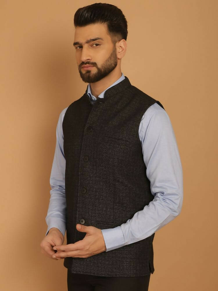 Even Apparels Pure Wool Nehru Jacket - Black