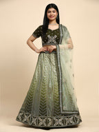 Green Fancy Net Sequence Embroidered Lehenga Choli with Dupatta - Dhara
