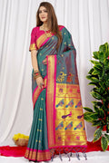 Jyoti Fashion Women's Grey Paithani Silk Zari Woven Saree with Blouse