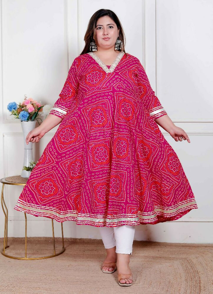Miravan Plus Size Women'S Pink Cotton Bandhani Ethnic Anarkali Kurta - Distacart