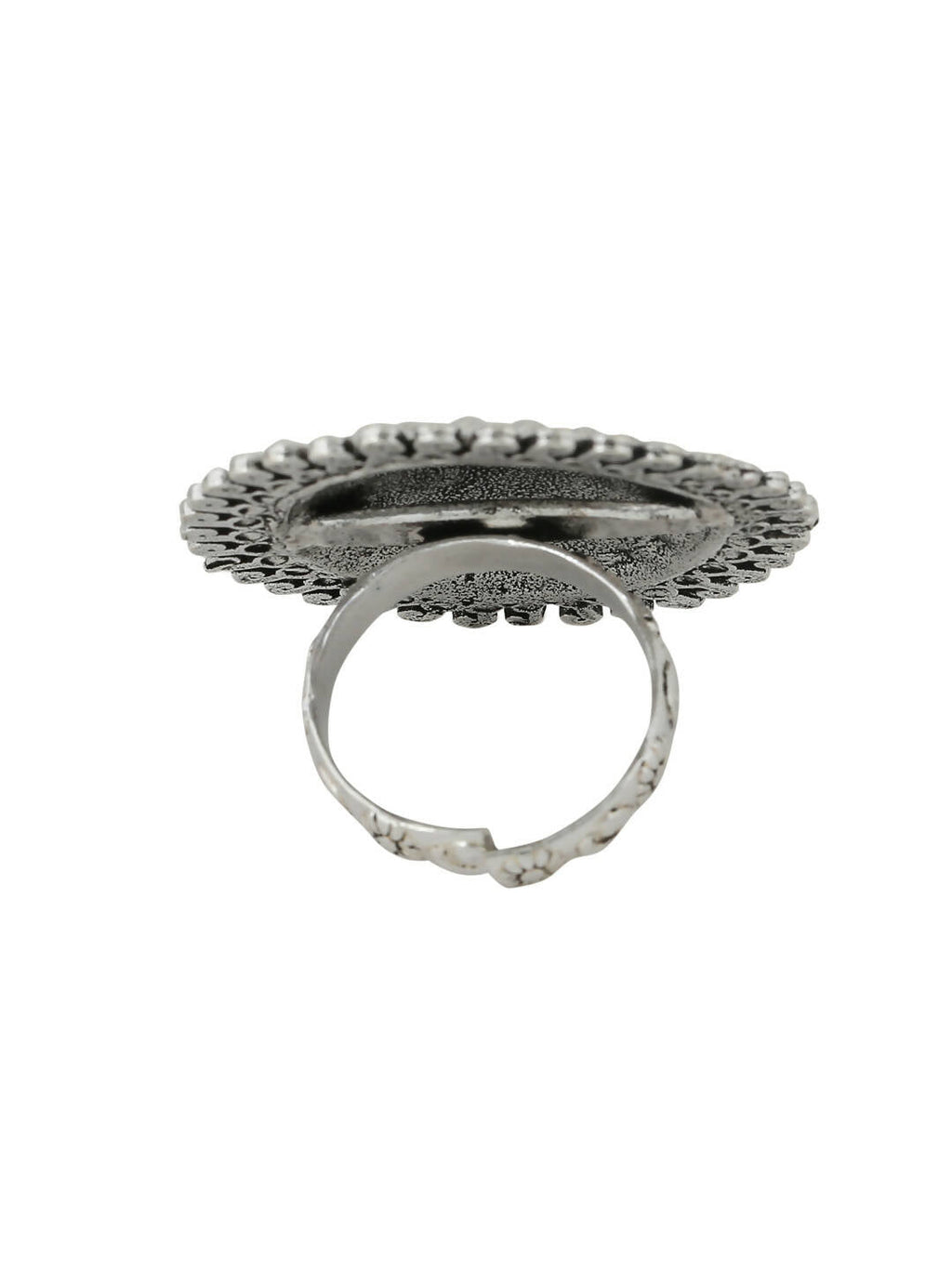 NVR Women's Oxidised Silver Plated Adjustable Finger Ring