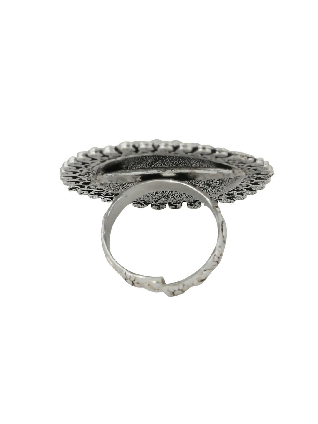 NVR Women's Oxidised Silver Plated Adjustable Finger Ring