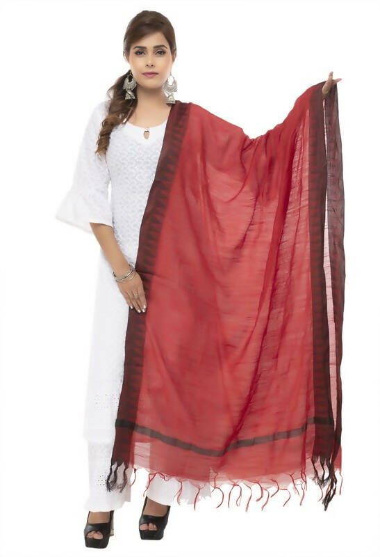 Mominos Fashion Moeza Cotton Black Temple Border Maroon Dupatta