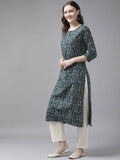 Yufta Women Blue and White Ethnic Motifs Pure Cotton Kurta with Trouser