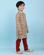 Joban Fashion Kids Island Cotton Full Sleeves Printed Kurta and Pyjama- Maroon