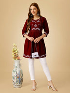 Jyoti Fashion Women's Maroon Viscose Rayon Embroidered Casual Top