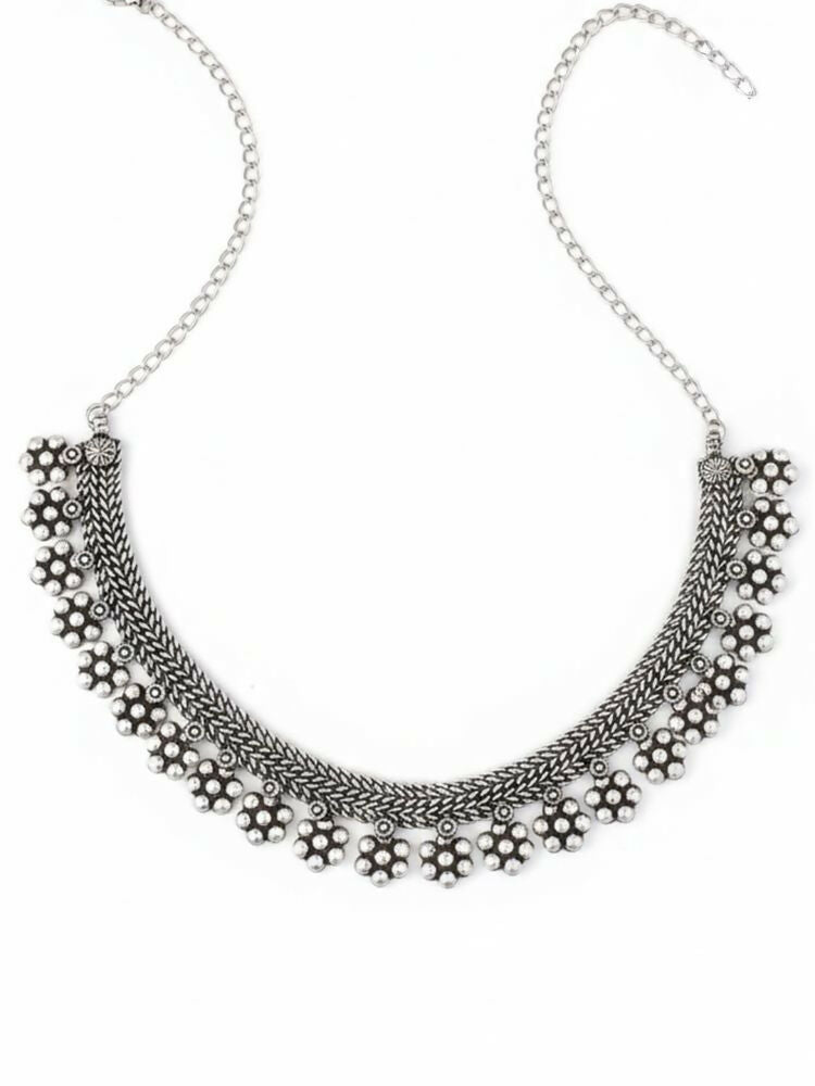 NVR Women Oxidised Silver Beaded Necklace