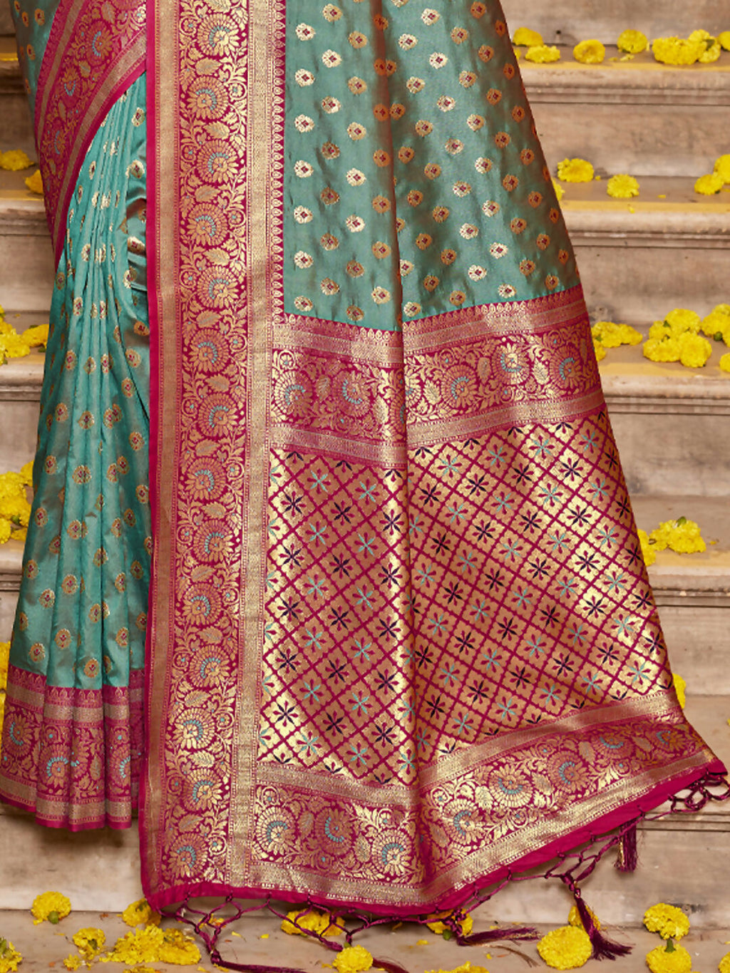 Shree Shyam Fashion Banarasi Silk Sea Green Saree - Distacart