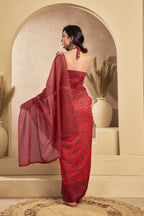 Vastranavya Rust Digital Printed Linen Ready To Wear Designer Saree with Unstitched Blouse - Distacart