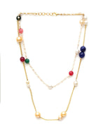 Layered Pearl and Gold Neckpiece with Multi Stones (Multi Color) - Ruby Raang