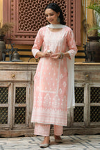 Juniper Women's Peach Printed Straight Kurta Sets - Distacart
