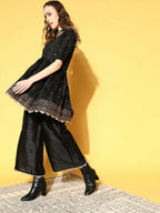 Ahalyaa Women Black Colour Poly Silk Copper Printed Top Palazzo Set - Distacart