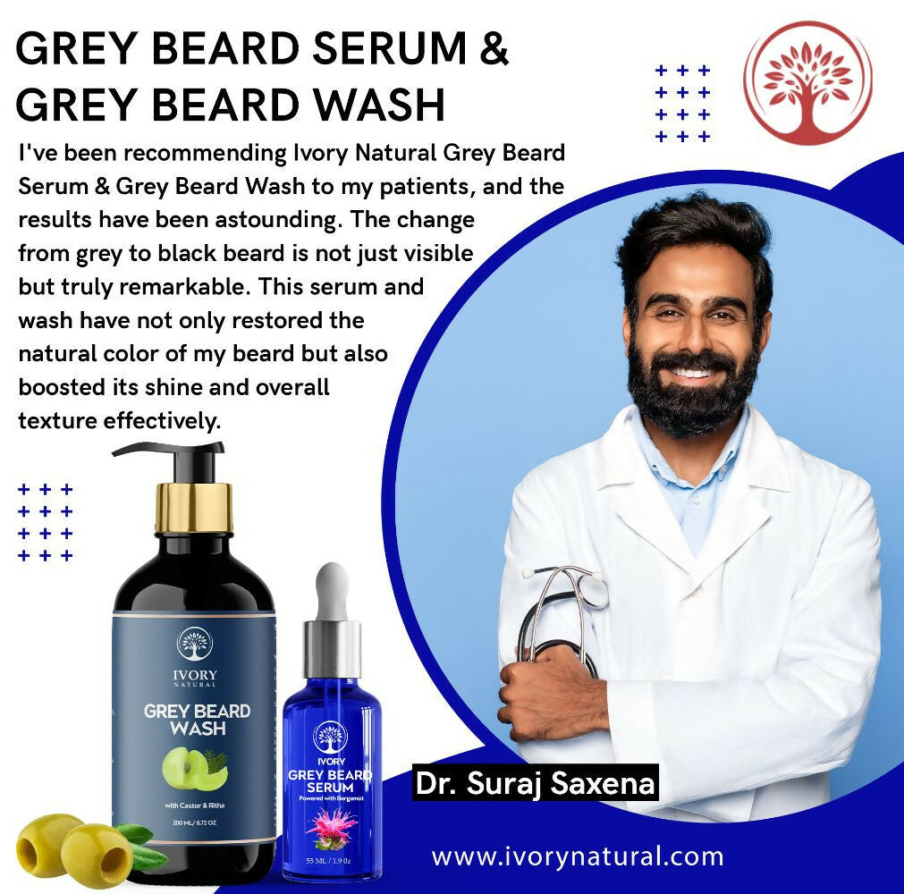 Ivory Natural Grey Beard Combo (Serum + Beard Wash) For Early Graying Beard - Distacart