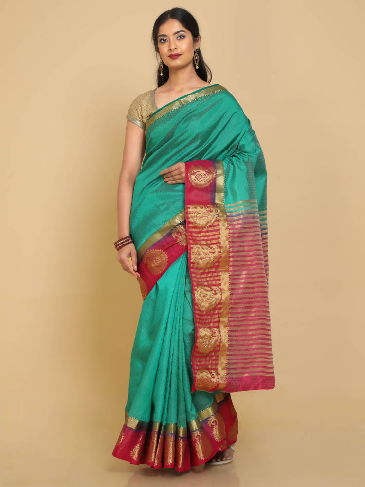 Kalamandir Woven Design Green Pashmina Saree