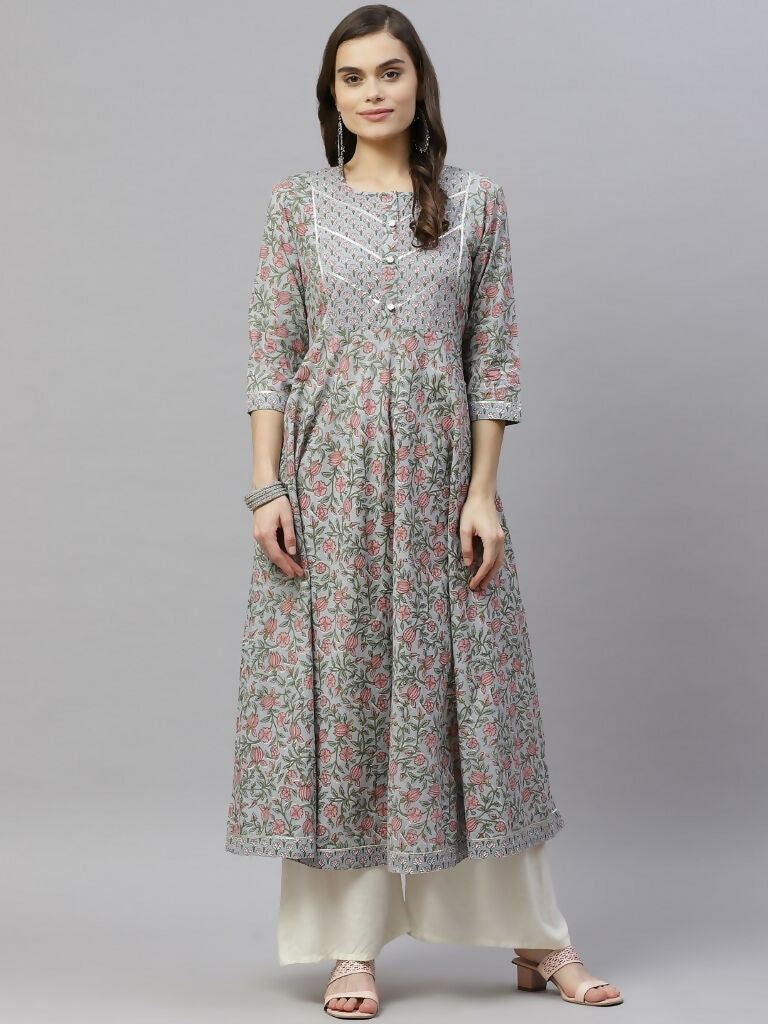 Miravan Women's Floral Printed Anarkali Kurta