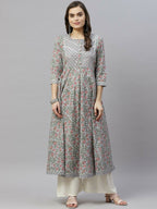 Miravan Women's Floral Printed Anarkali Kurta