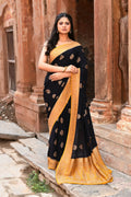Joban Fashion Black Crepe Chiffon Pure Handloom Banarasi Silk Saree