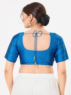 Joban Fashion Cobalt-Blue Taffeta Silk Elbow Sleeveless Front Open Blouse