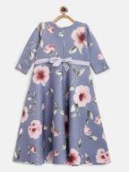 Ahalyaa Light Blue Digital Print Floral Kids Dress For Girls