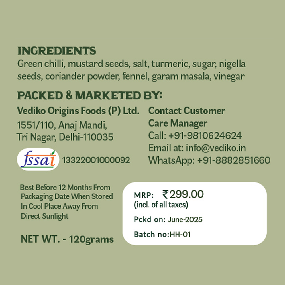 Vediko Origins Green Chilly Pickle