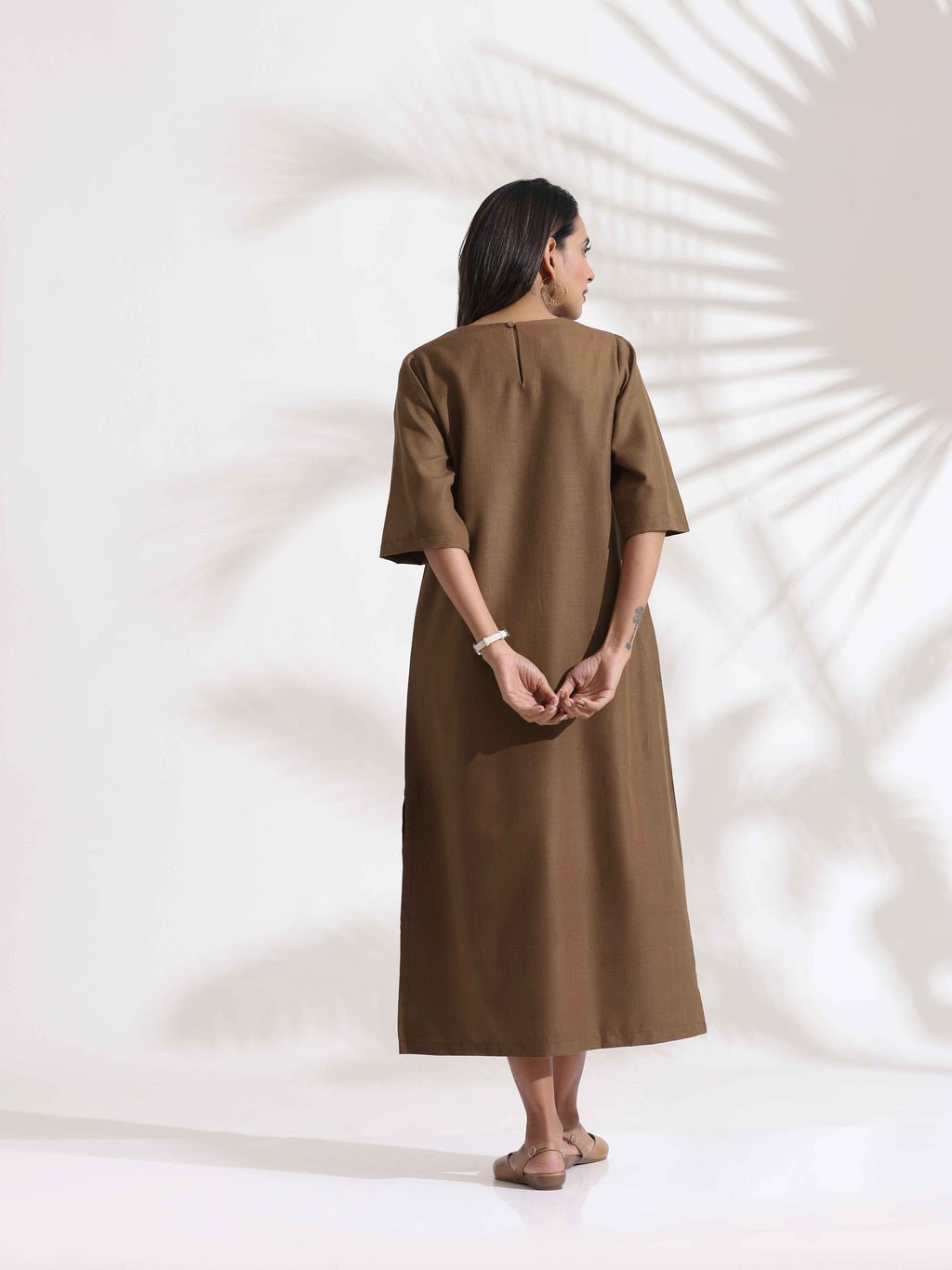 trueBrowns Brown Slub Dress - Distacart