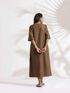 trueBrowns Brown Slub Dress - Distacart