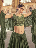 Myra Olive Chinon & Art SIlk Embroidered Designer Lehenga Choli