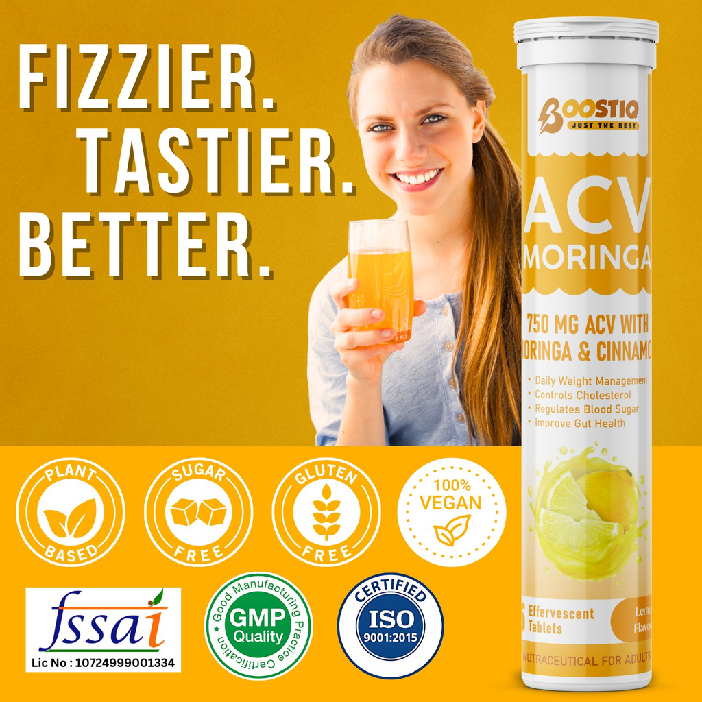 BOOSTIQ ACV Moringa & Cinnamon Effervescent Tablets - Lemon Flavour