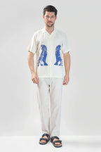 Xkind Tiger Printed Natural Linen Relaxed Fit Shirt