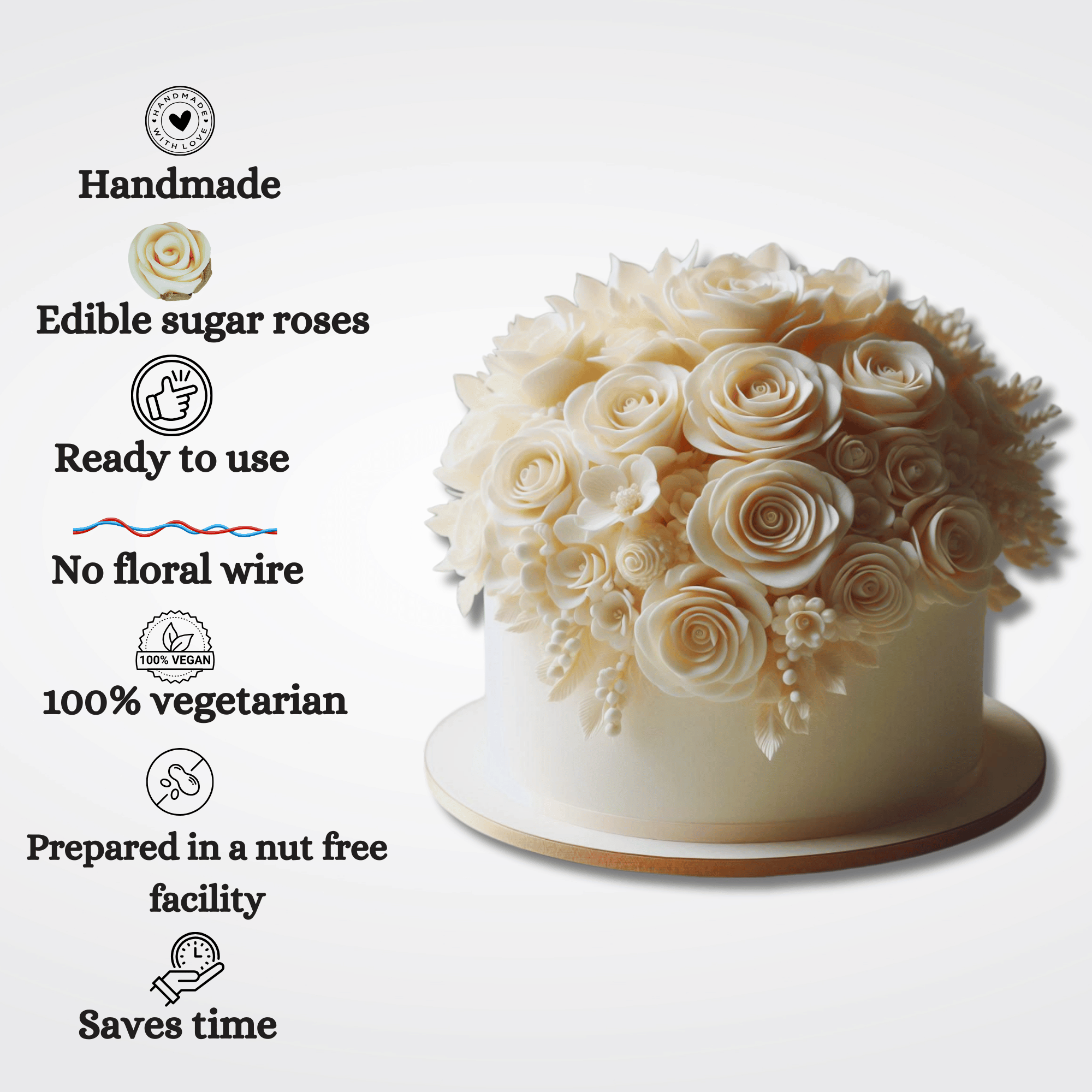 sugar roses for cake cupcake decoration ivory 120 gms