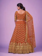 Myra Orange Georgette Embroidered Designer Lehenga