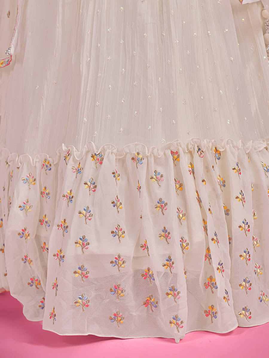 Myra White Pure Georgette Embroidered Gown - Distacart