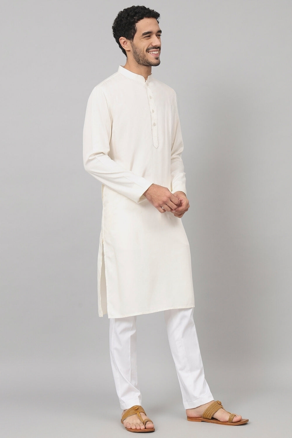 Giza Cotton Off White Plain Kurta by Hilo Design