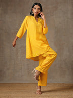 trueBrowns Yellow Bandhani Flare Printed Silk Co-Ord Set | Relove - Distacart