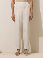 trueBrowns Off-White Cotton Linen Kurta Pant Set - Distacart