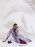 trueBrowns Blue Cotton Stripe Straight Kurta Set - Distacart