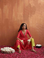 trueBrowns Hot Pink Tissue Flared Anarkali Kurta Set - Distacart